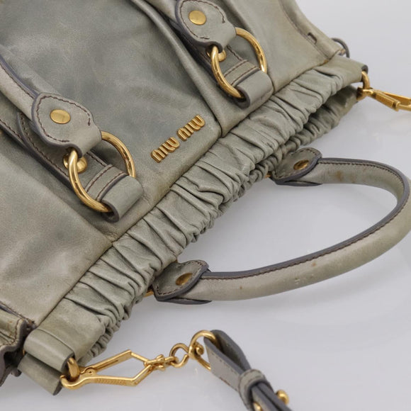 Miu Miu Hand Bag Leather 2way Gray Gold Auth 167739M