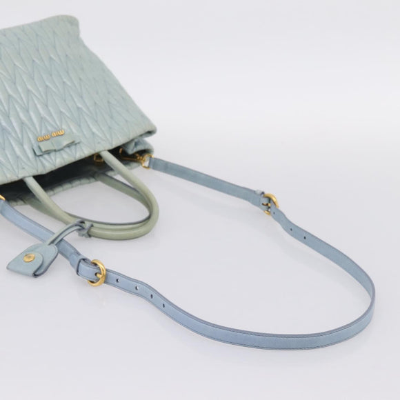 Miu Miu Matelasse Hand Bag Leather 2way Light Blue Gold Auth 167740A