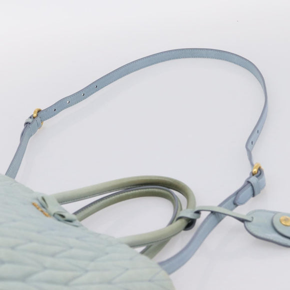 Miu Miu Matelasse Hand Bag Leather 2way Light Blue Gold Auth 167740A