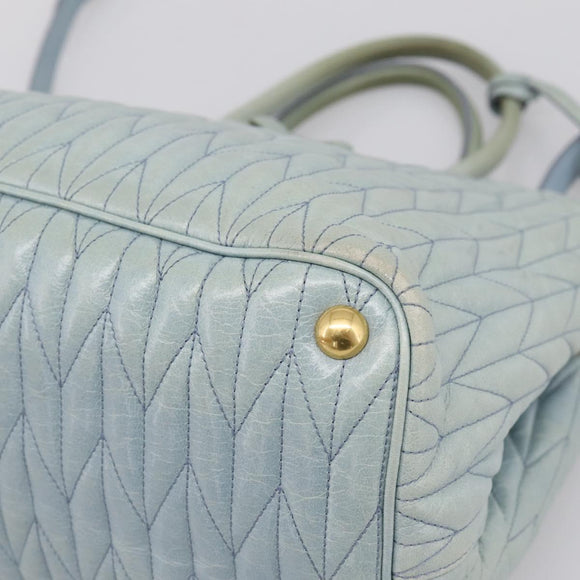 Miu Miu Matelasse Hand Bag Leather 2way Light Blue Gold Auth 167740A