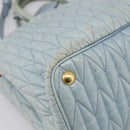 Miu Miu Matelasse Hand Bag Leather 2way Light Blue Gold Auth 167740A-19