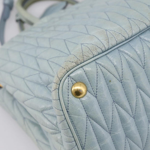 Miu Miu Matelasse Hand Bag Leather 2way Light Blue Gold Auth 167740A