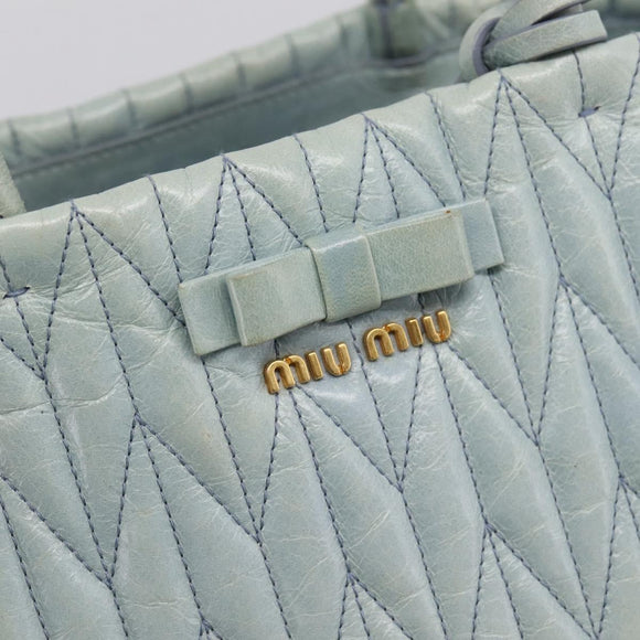 Miu Miu Matelasse Hand Bag Leather 2way Light Blue Gold Auth 167740A
