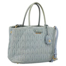 Miu Miu Matelasse Hand Bag Leather 2way Light Blue Gold Auth 167740A-1