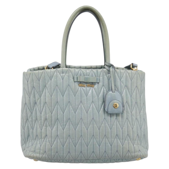 Miu Miu Matelasse Hand Bag Leather 2way Light Blue Gold Auth 167740A