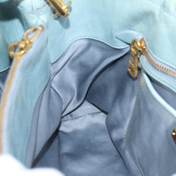 Miu Miu Matelasse Hand Bag Leather 2way Light Blue Gold Auth 167740A