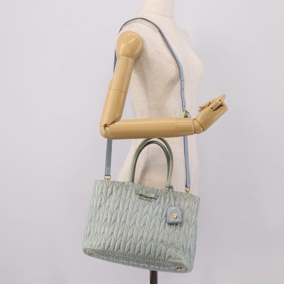 Miu Miu Matelasse Hand Bag Leather 2way Light Blue Gold Auth 167740A