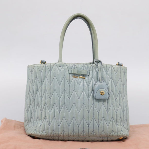 Miu Miu Matelasse Hand Bag Leather 2way Light Blue Gold Auth 167740A