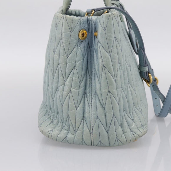 Miu Miu Matelasse Hand Bag Leather 2way Light Blue Gold Auth 167740A