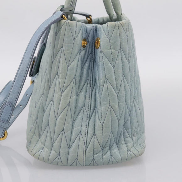 Miu Miu Matelasse Hand Bag Leather 2way Light Blue Gold Auth 167740A