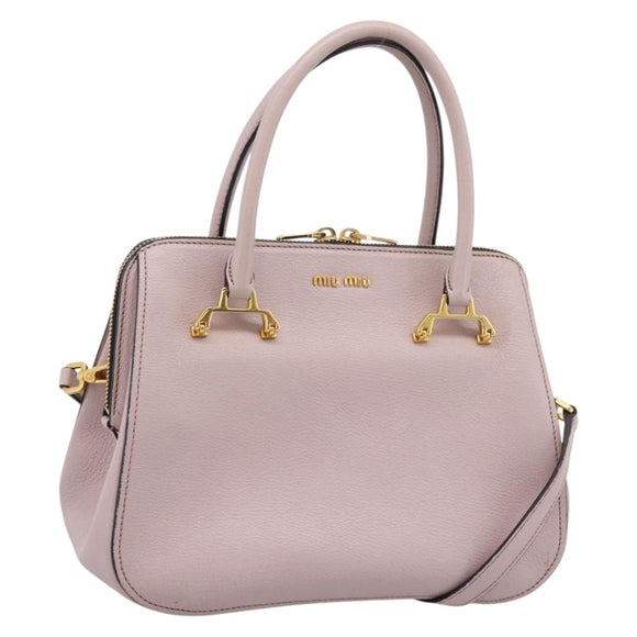 Miu Miu Hand Bag Leather 2way Pink Gold Tone Auth 167741M
