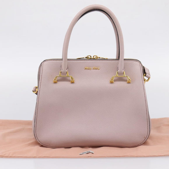 Miu Miu Hand Bag Leather 2way Pink Gold Tone Auth 167741M