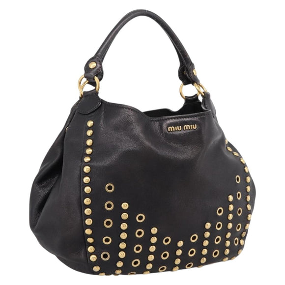 Miu Miu Shoulder Bag Leather Black Gold Tone Auth 167742M