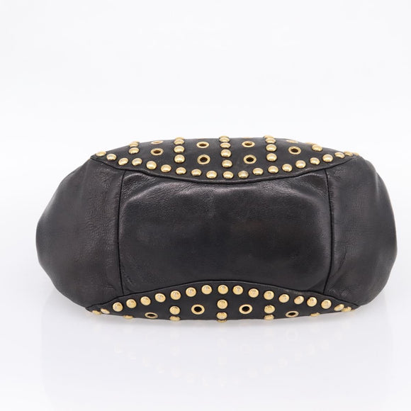 Miu Miu Shoulder Bag Leather Black Gold Tone Auth 167742M