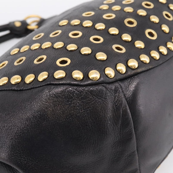 Miu Miu Shoulder Bag Leather Black Gold Tone Auth 167742M