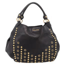 Miu Miu Shoulder Bag Leather Black Gold Tone Auth 167742M-13