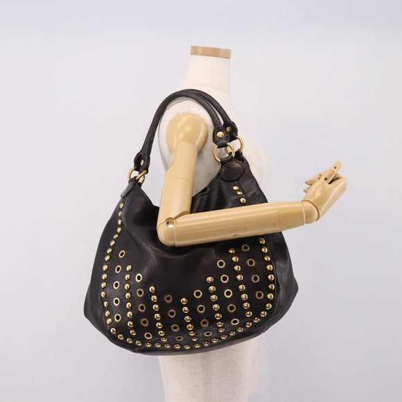 Miu Miu Shoulder Bag Leather Black Gold Tone Auth 167742M