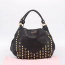 Miu Miu Shoulder Bag Leather Black Gold Tone Auth 167742M-12