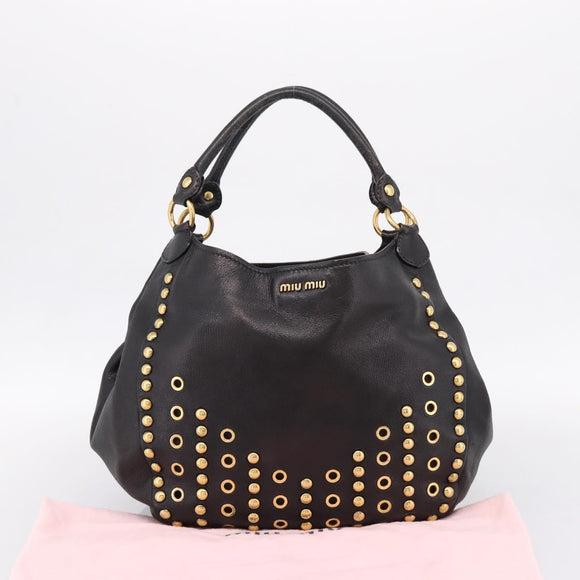 Miu Miu Shoulder Bag Leather Black Gold Tone Auth 167742M