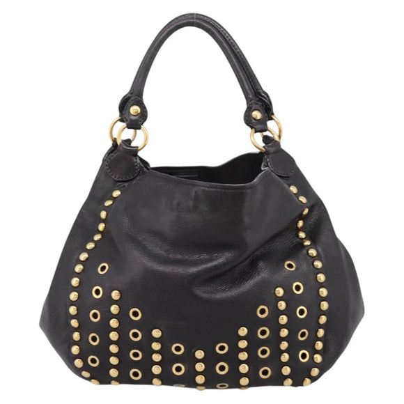 Miu Miu Shoulder Bag Leather Black Gold Tone Auth 167742M