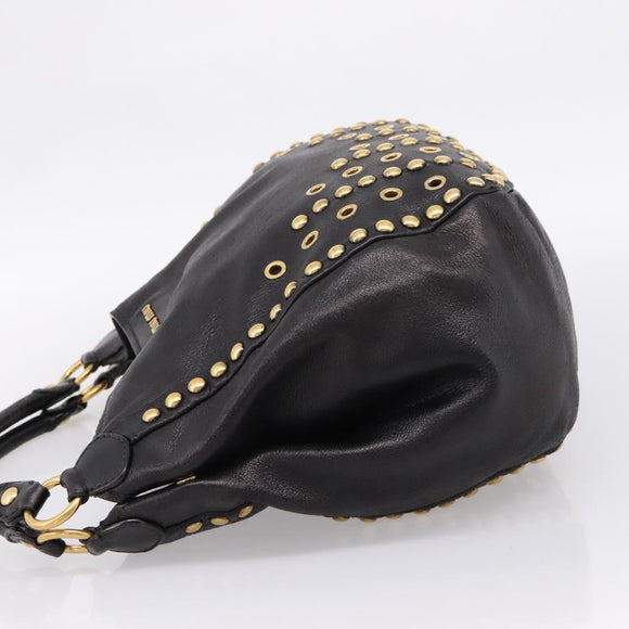 Miu Miu Shoulder Bag Leather Black Gold Tone Auth 167742M