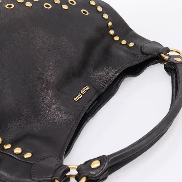 Miu Miu Shoulder Bag Leather Black Gold Tone Auth 167742M