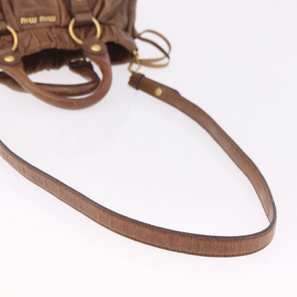 Miu Miu Hand Bag Leather 2way Brown Gold Auth 167743M