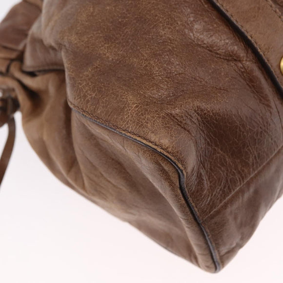 Miu Miu Hand Bag Leather 2way Brown Gold Auth 167743M