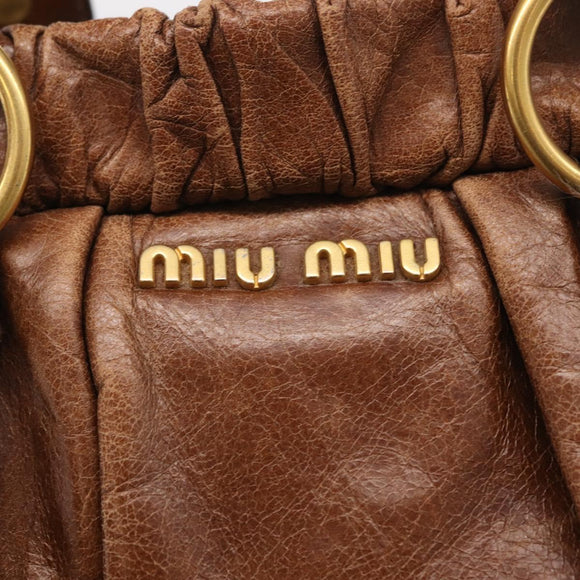 Miu Miu Hand Bag Leather 2way Brown Gold Auth 167743M