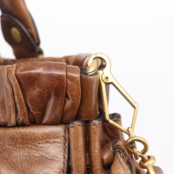 Miu Miu Hand Bag Leather 2way Brown Gold Auth 167743M