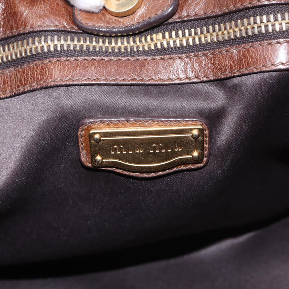 Miu Miu Hand Bag Leather 2way Brown Gold Auth 167743M