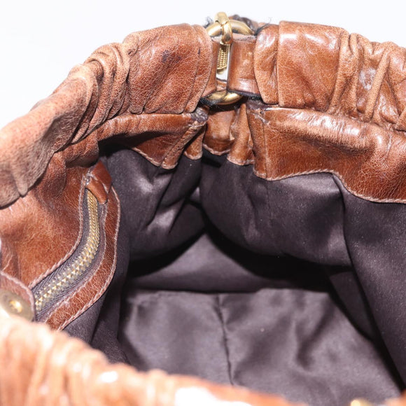 Miu Miu Hand Bag Leather 2way Brown Gold Auth 167743M