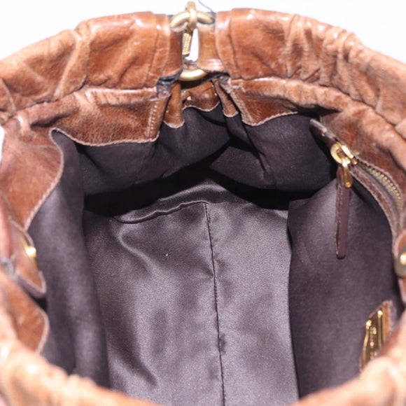 Miu Miu Hand Bag Leather 2way Brown Gold Auth 167743M
