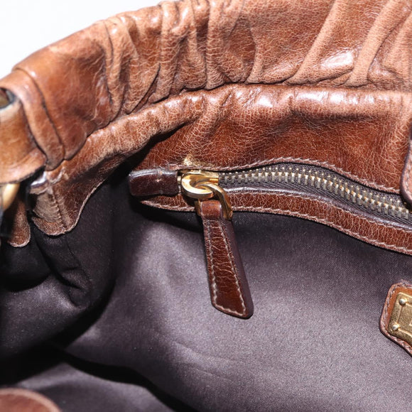 Miu Miu Hand Bag Leather 2way Brown Gold Auth 167743M