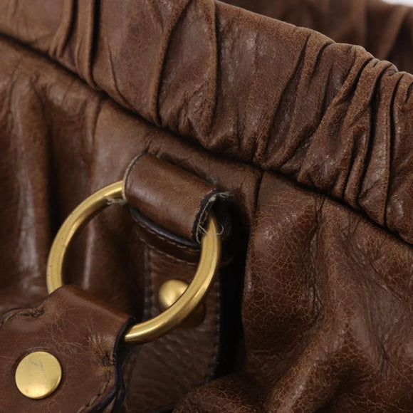 Miu Miu Hand Bag Leather 2way Brown Gold Auth 167743M