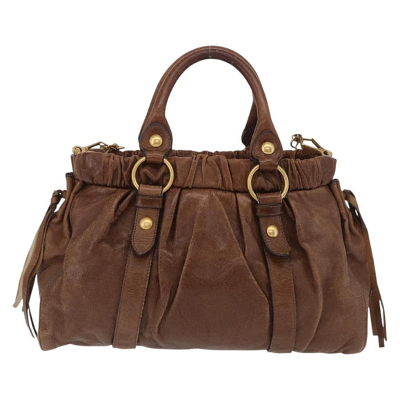 Miu Miu Hand Bag Leather 2way Brown Gold Auth 167743M