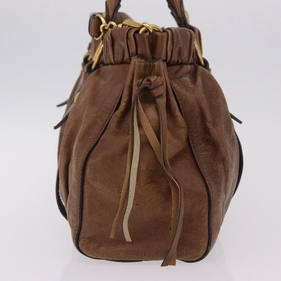 Miu Miu Hand Bag Leather 2way Brown Gold Auth 167743M