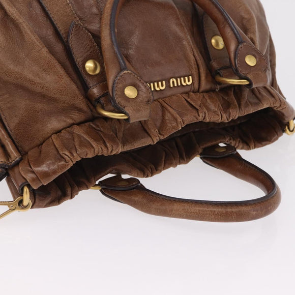 Miu Miu Hand Bag Leather 2way Brown Gold Auth 167743M