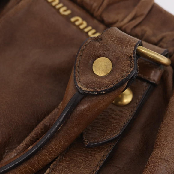 Miu Miu Hand Bag Leather 2way Brown Gold Auth 167743M