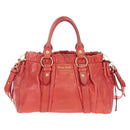 Miu Miu Hand Bag Leather 2way Orange Gold Auth 167744M-13