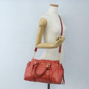 Miu Miu Hand Bag Leather 2way Orange Gold Auth 167744M-30