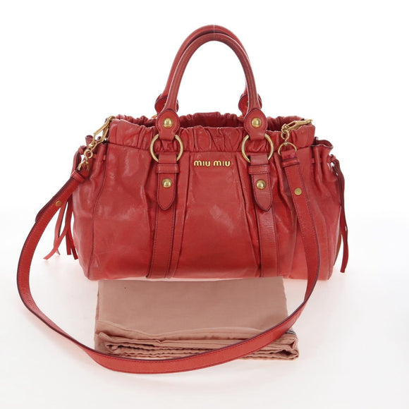 Miu Miu Hand Bag Leather 2way Orange Gold Auth 167744M