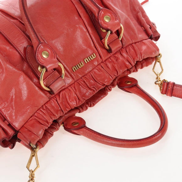 Miu Miu Hand Bag Leather 2way Orange Gold Auth 167744M