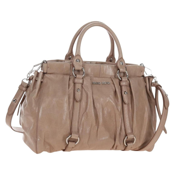 Miu Miu Hand Bag Leather 2way Beige Silver Auth 167745M