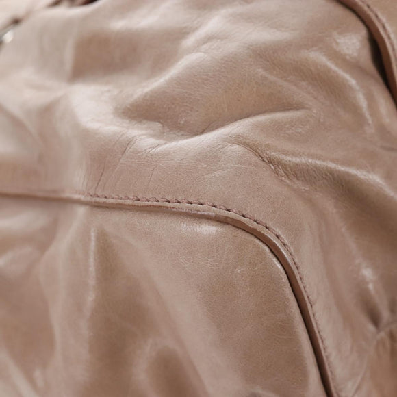 Miu Miu Hand Bag Leather 2way Beige Silver Auth 167745M