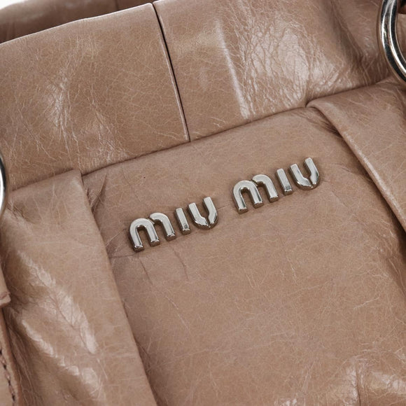 Miu Miu Hand Bag Leather 2way Beige Silver Auth 167745M