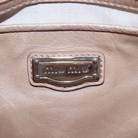 Miu Miu Hand Bag Leather 2way Beige Silver Auth 167745M