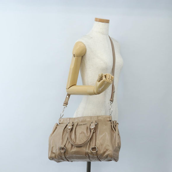 Miu Miu Hand Bag Leather 2way Beige Silver Auth 167745M