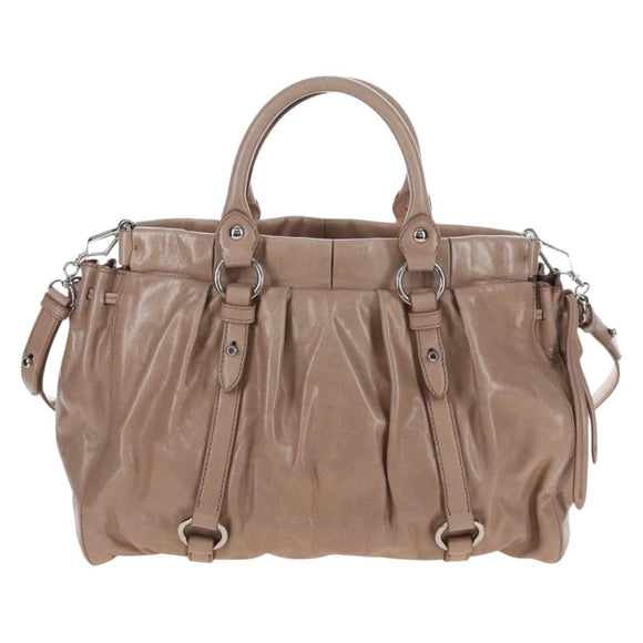 Miu Miu Hand Bag Leather 2way Beige Silver Auth 167745M