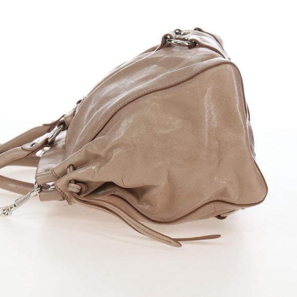 Miu Miu Hand Bag Leather 2way Beige Silver Auth 167745M
